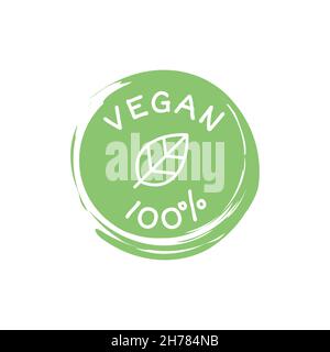 Vegan food and products vector label icon set. 100 % vegan sticker set. Stock Vector