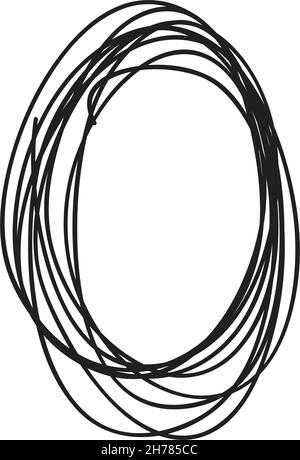 Hand drawn oval shape doodle, sketch scribble element, pencil art design outline stroke glyph illustration Stock Vector