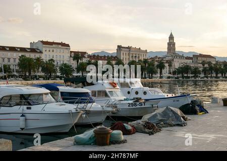 Harbour of with Diocletian's Palace in the back Split (Dalmatia, Croatia) Stock Photo