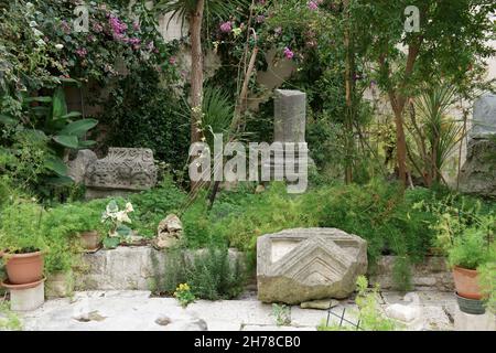 old roman pillars in a garden of Diocletian's Palace in Split (Dalmatia, Croatia) Stock Photo