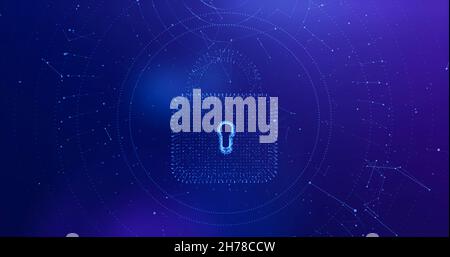 Lock on abstract network connections data background .background with code hacking concept. 3d rendering. Stock Photo