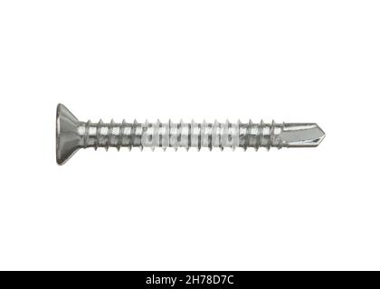 Long Self-tapping screw isolated on white background for metal. Stock Photo