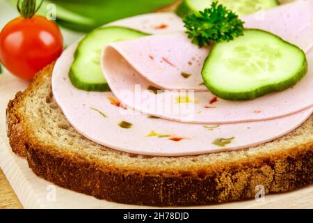 Vegetarian cold meat substitutes and bread close up Stock Photo