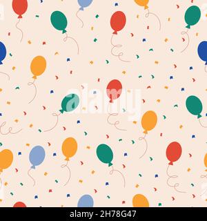 Seamless party balloon pattern on light beige background. Repeating background. Use for fabric, wallpaper, wrapping Stock Vector