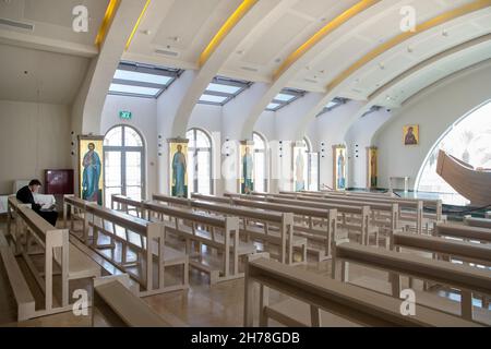 The Magdala Spirituality center [that houses a replica of Jesus' boat], Magdala (Mejdel) - current day Migdal. On the Sea of Galilee, Israel  It is be Stock Photo