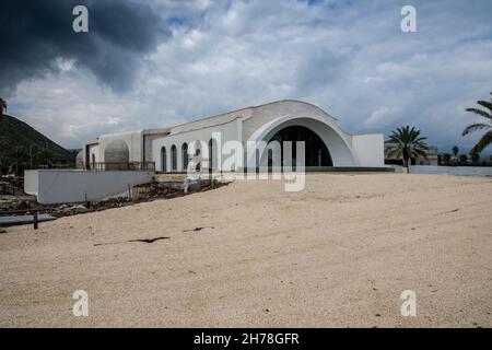 The Magdala Spirituality center [that houses a replica of Jesus' boat], Magdala (Mejdel) - current day Migdal. On the Sea of Galilee, Israel  It is be Stock Photo