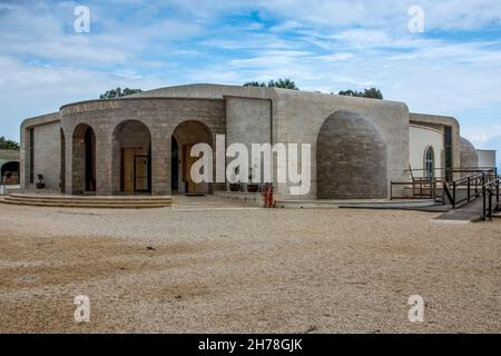 The Magdala Spirituality center [that houses a replica of Jesus' boat], Magdala (Mejdel) - current day Migdal. On the Sea of Galilee, Israel  It is be Stock Photo