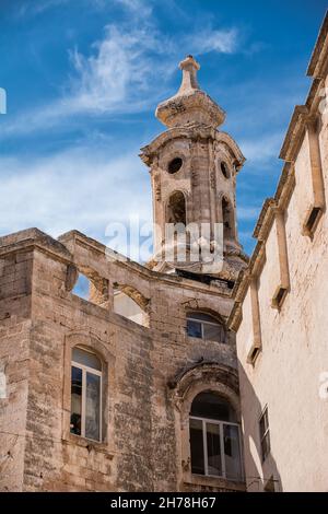 Detail of the bell tower of the Cathedral of Monopoli in Puglia (Italy) Stock Photo