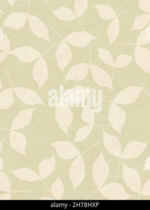 Beige background with many leaves pattern. Autumn motif. Best for wedding design. Watercolor on paper texture. Stock Photo