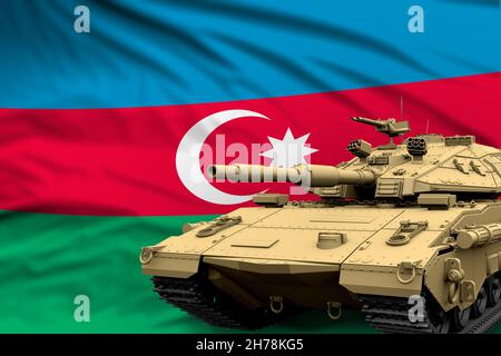 Heavy tank with fictional design on Azerbaijan flag background - modern tank army forces concept, military 3D Illustration Stock Photo