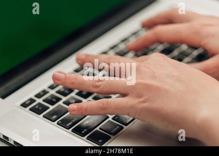 Close-Up Shot of Human Hands Placed Over Laptop Stock Photo