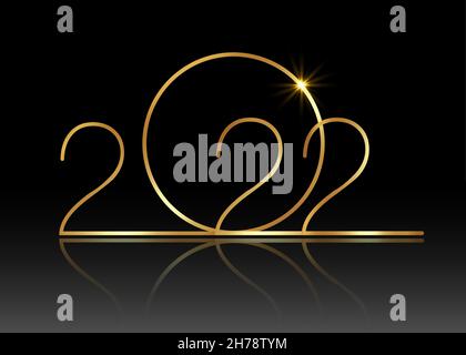 2022 Happy New Year with gold texture, modern Background, vector isolated or black background, elements for calendar and greetings card or Christmas Stock Vector