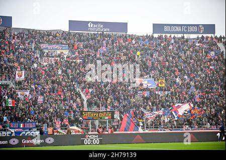 Bologna, Italy. 21st Nov, 2021. Renato Dall'Ara stadium, Bologna, Italy, November 21, 2021, Bologna supporters during Bologna FC vs Venezia FC - italian soccer Serie A match Credit: Live Media Publishing Group/Alamy Live News Stock Photo