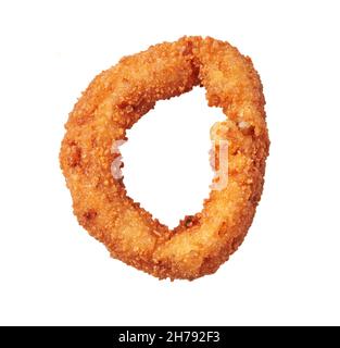 SIngle breaded onion ring isolated on a white background Stock Photo