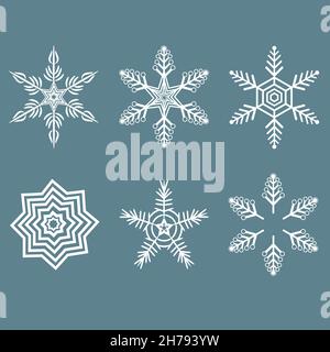 Vector snowflakes set for Christmas design. Illustration for Cristmas and new years props, isolated on blue background Stock Vector
