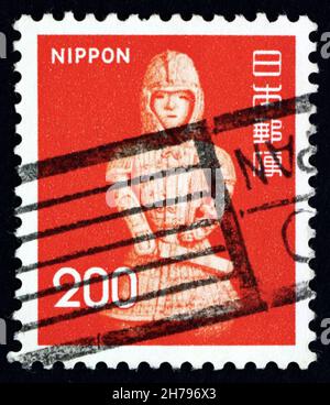 JAPAN - CIRCA 1976: a stamp printed in the Japan shows Clay Burial Figure of Warrior, Period Kofun, Ota, circa 1976 Stock Photo