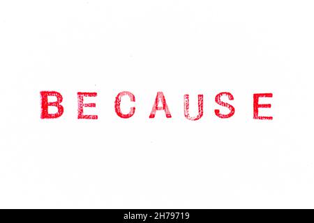 Red color rubber stamp in word because on white paper background Stock Photo