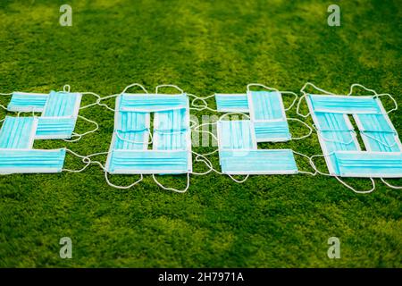 Happy New Year 2020 Composed Of Blue Medical Masks Stock Photo