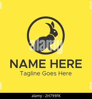Rabbit Logo. Minimalistic black color circle shape logo. Stock Vector