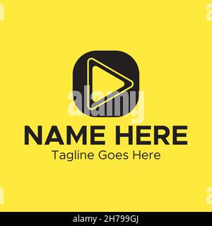 Minimalistic Media Play Logo.Minimalistic black color square shape logo. Stock Vector