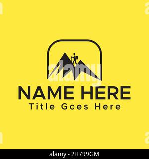 Mountain Trekking Logo.Minimalistic black color square shape logo. Stock Vector