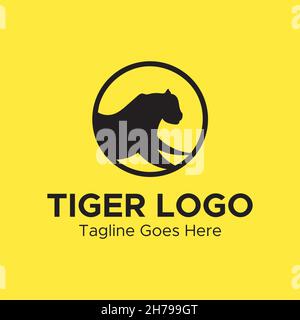 Tiger Logo. Minimalistic black color circle shape logo. Stock Vector