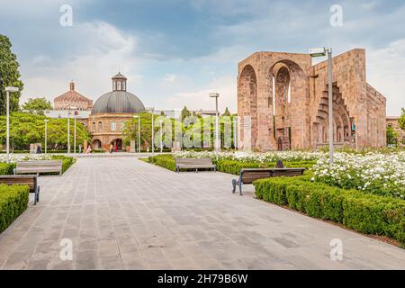 17 May 2021, Vagharshapat, Armenia: A large famous complex of Etchmiadzin housing an educational seminary and Supreme Catholicos of All Armenians with Stock Photo