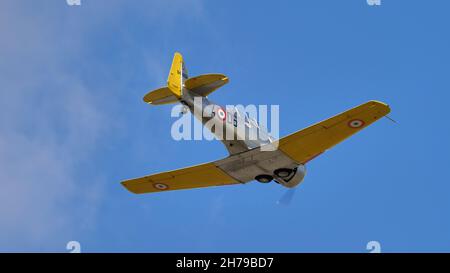 Udine Italy SEPTEMBER, 17, 2021 North American T-6 Texan single engined military trainer aircraft in flight Stock Photo