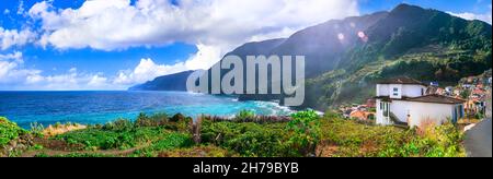 Madeira island nature scenery. beautiful coastal village Seixal in northern part. Stock Photo