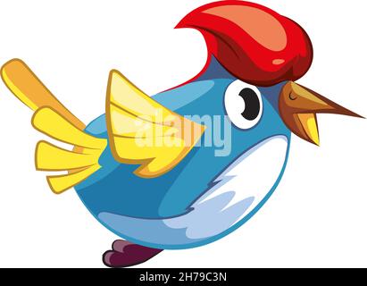 Flying woodpecker. Funny bird character in cute cartoon style Stock Vector