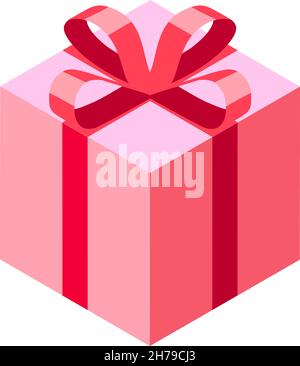 Pink gift box with red ribbon. Romantic present icon Stock Vector