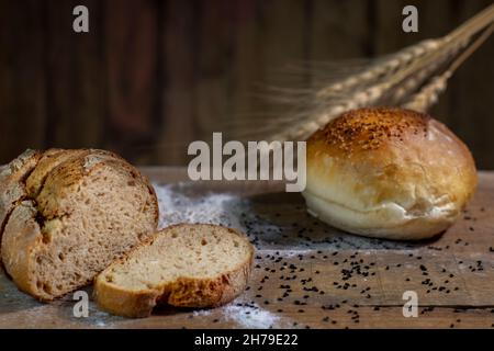 Rye sliced bread on the table Stock Photo