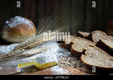 Rye sliced bread on the table Stock Photo