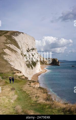 View along the cliff top coastal path heading toward Swyre Head on the Jurassic Coast, Dorset, England, UK. Stock Photo