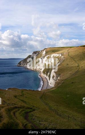 View from the coastal path heading towards White Nothe on the Jurassic Coast, Dorset, England, UK. Stock Photo