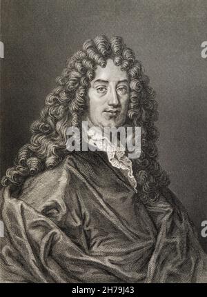 Portrait de Jean Francois Regnard, ecrivain et dramaturge francais (1655-1709) Gravure du 19eme siecle ©Archives-Zephyr/Opale.photo *** Local Caption *** Stock Photo