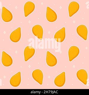 Seamless pattern of Coxinhas, traditional Brazilian food. Cartoon drawing, vector background illustration. Stock Vector