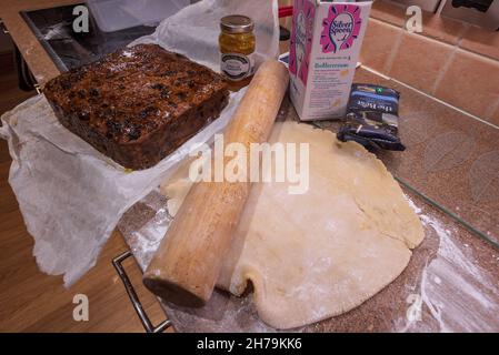 Baking a fruit cake for christmas. Stock Photo