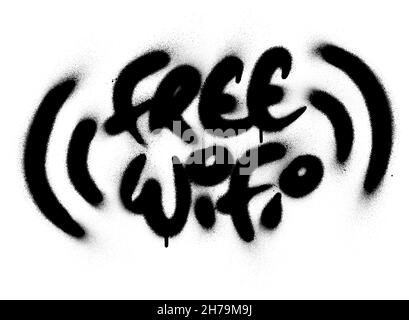 graffiti free wifi text sprayed in black over white Stock Vector
