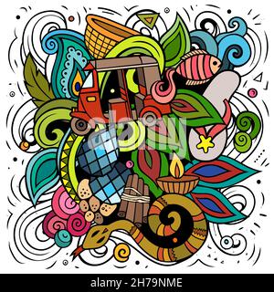 Sri Lanka cartoon vector doodle illustration. Colorful detailed composition with lot of Exotic island objects and symbols. Stock Vector