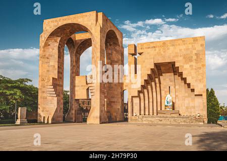 17 May 2021, Vagharshapat, Armenia: Open air Altar with icon in Etchmiadzin complex. Popular tourist and religious destination Stock Photo