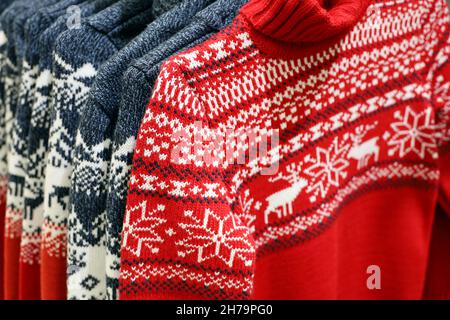Red knitted sweater of traditional 