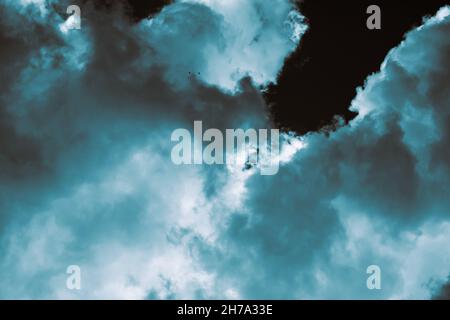Dramatic sky. Dramatic clouds in monochrome full frame background photo.  Stock Photo