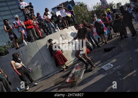 Non Exclusive: A transgender community member takes part during a demonstration against transphobia and demanded justice for the trans femicides durin Stock Photo