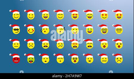 Santa Claus icons set. Winter night background. Character face lines speaking ho-ho-ho and other. Isolated abstract graphic design template. Greeting Stock Vector