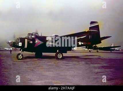 A photograph of a Douglas B-26C aircraft of the United Staes Air Force, serial number 44-343909,taken at Seoul during the Korean War, in 1953 or 1954. Stock Photo