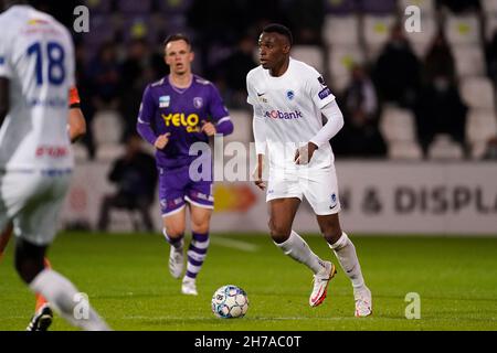 GENK, BELGIUM - JULY 14: Mujaid Sadick of Genk coaches his teammates during  the Club Friendly match between KRC Genk and AZ Alkmaar at Luminus Arena on  July 14, 2021 in Genk