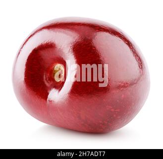 Single ripe cherry without stem isolated on white background with clipping path. Full Depth of Field Stock Photo