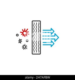 Air purifier anti-bacterial filter icon. Demonstration of air filtration, capture bacteria and virus Covid-19. Stock Vector
