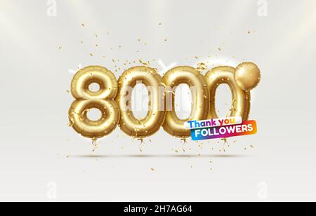 Thank you followers peoples, 8k online social group, happy banner celebrate, Vector illustration Stock Vector